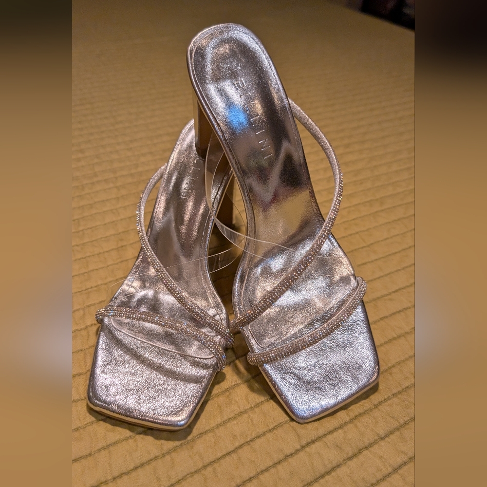 Billini Reva Y2K Women's Silver Shoes Slip On Mule Rhinestones Heels Size 7